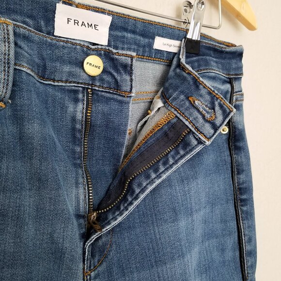 Frame Le High Skinny Jeans 31 Side Stripe Piping Stretchy Twinhill Blue $230 - Picture 11 of 16